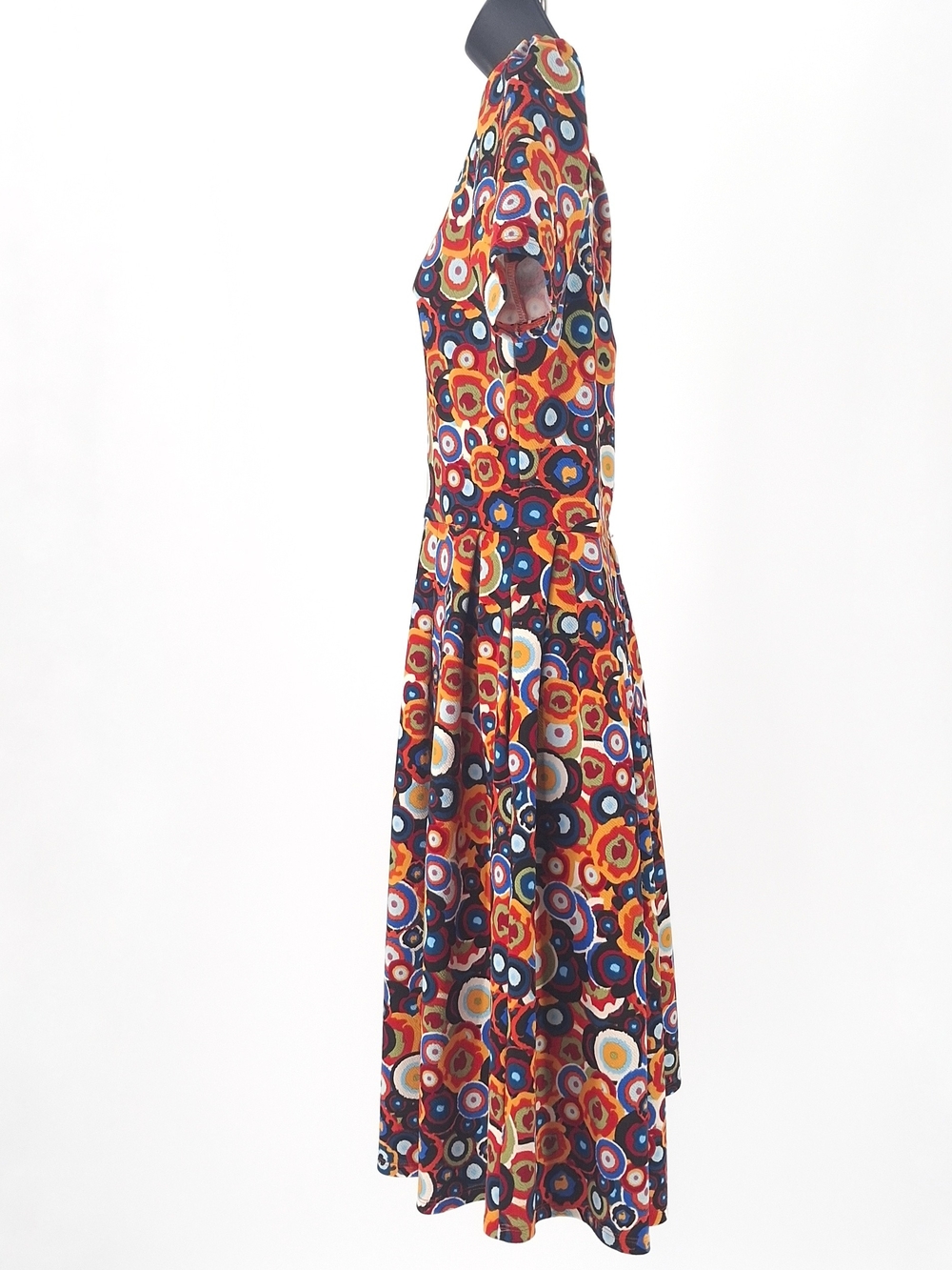 ✨LuLaRoe Amelia Dress Size Medium Mod Retro Colorful Swirl Pleated Pockets✨ - Picture 4 of 12